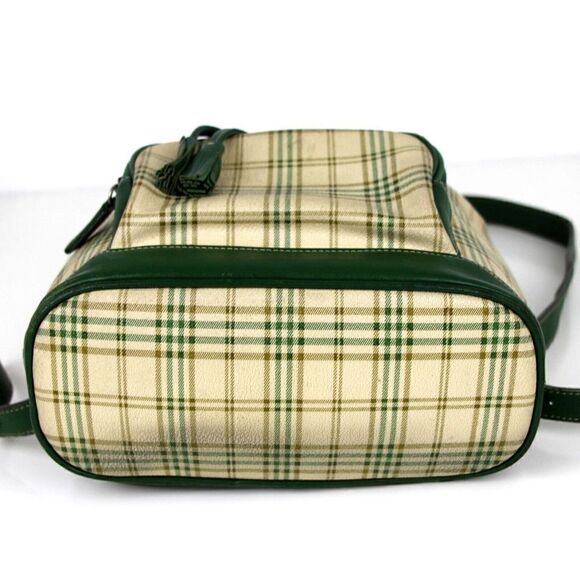 Bean Pole PLAID BEIGE GREEN GENUINE LEATHER FLAP SHOULDER BAG BACKPACK HANDBAG - Picture 8 of 16